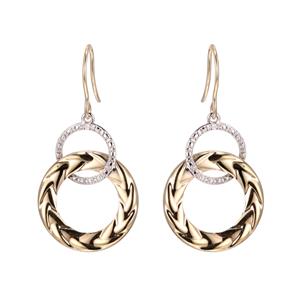 Double Circle Drop Earrings w Diamonds & Rhodium Plating TDW .01CT H/I2